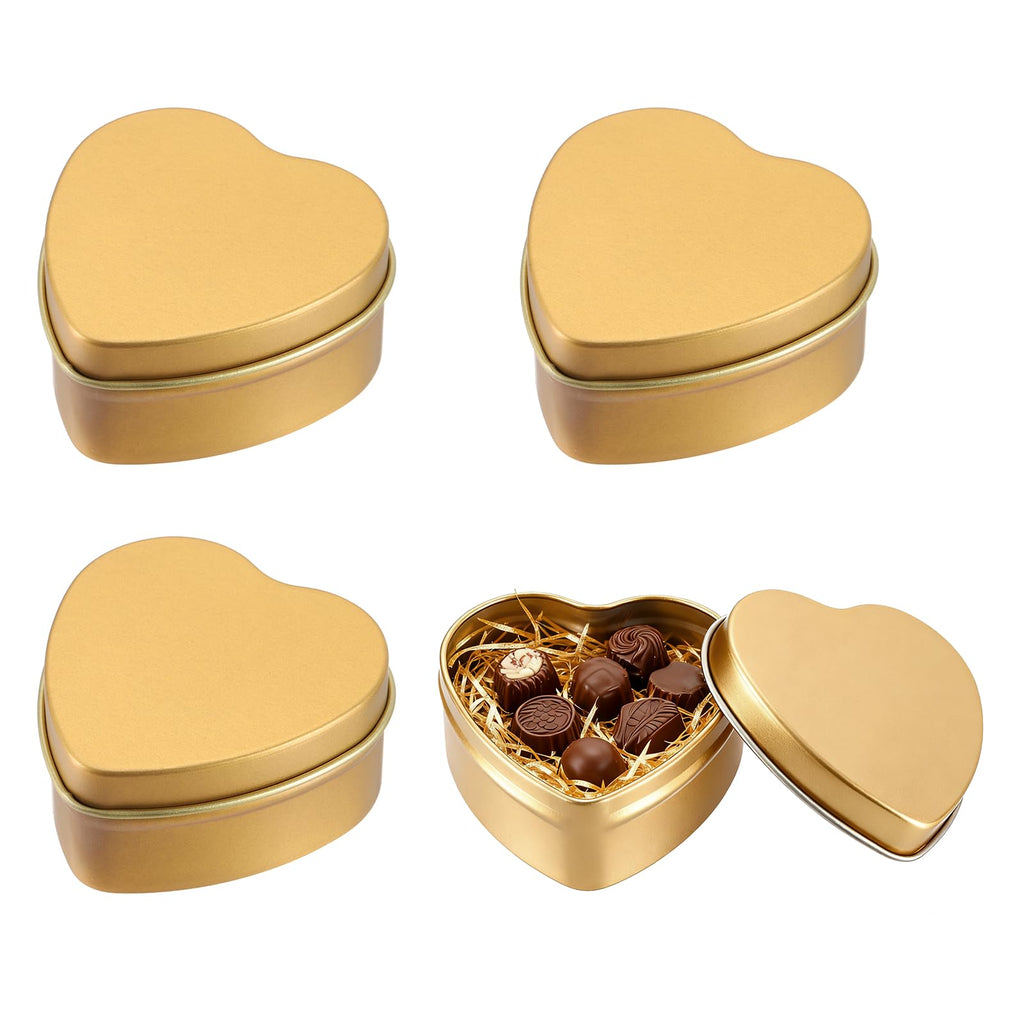 sourcing map 4Pack Metal Tin Box, 2.4x2.3x1.1 Heart Empty Tinplate Containers with Lids - image 1