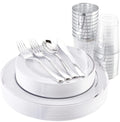 LATERN 150-Piece Silver Rim Plastic Dinnerware Set – Reusable Party Supplies