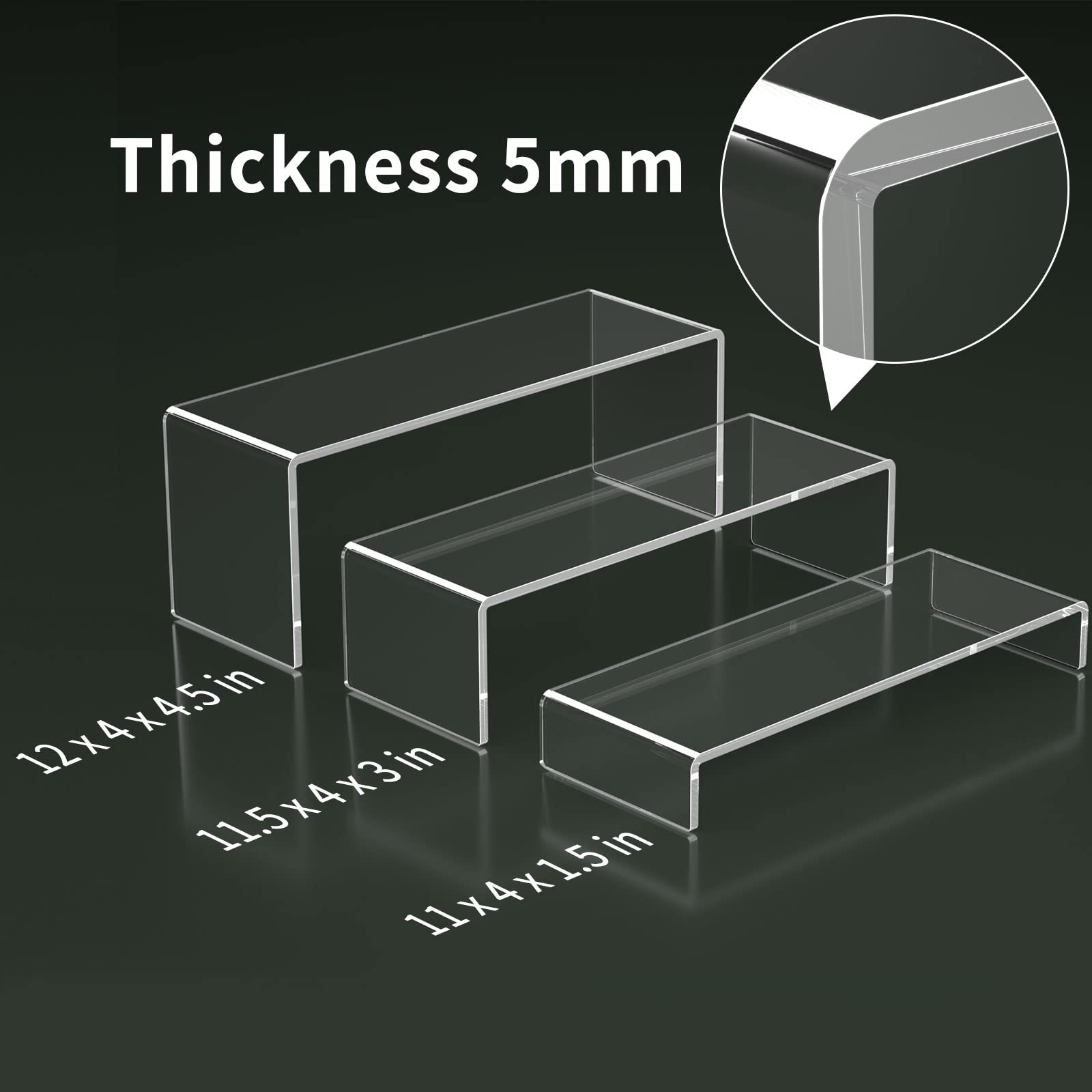 HIIMIEI Clear Acrylic Display Risers | 5mm Thick 6-Piece Stand Set