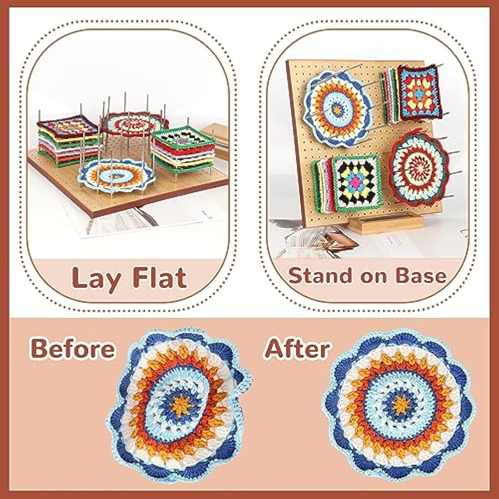 Aeelike 11" Bamboo Crochet Blocking Board with Pins for Granny Squares