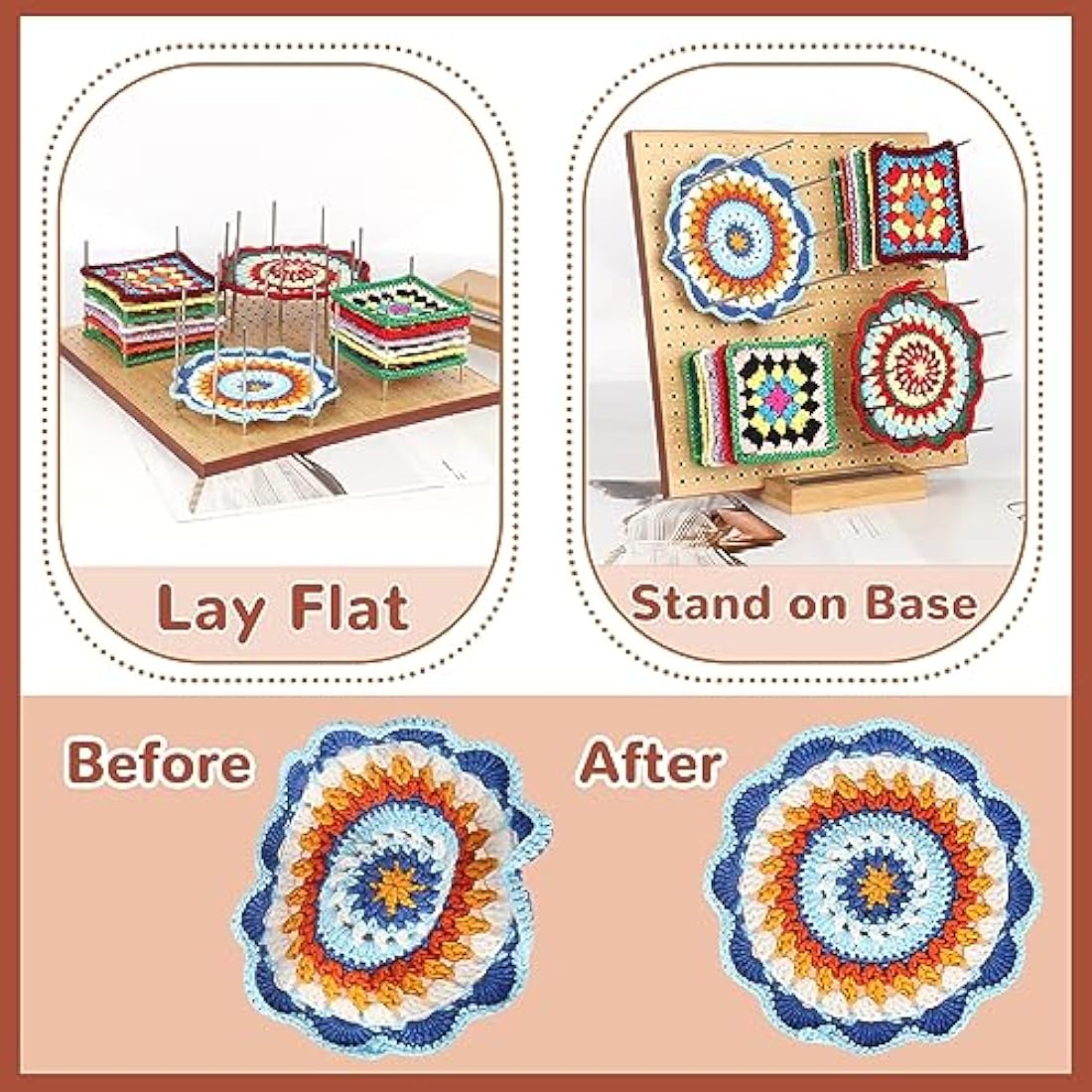 Aeelike 11" Bamboo Crochet Blocking Board with Pins for Granny Squares