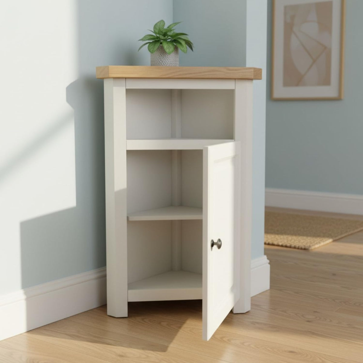 GROF GROFurniture Snow White finish Tall Corner Cabinet, Triangle Unit open compartment with shelf fit all Livingroom, Bathroom & Hallway - image 3
