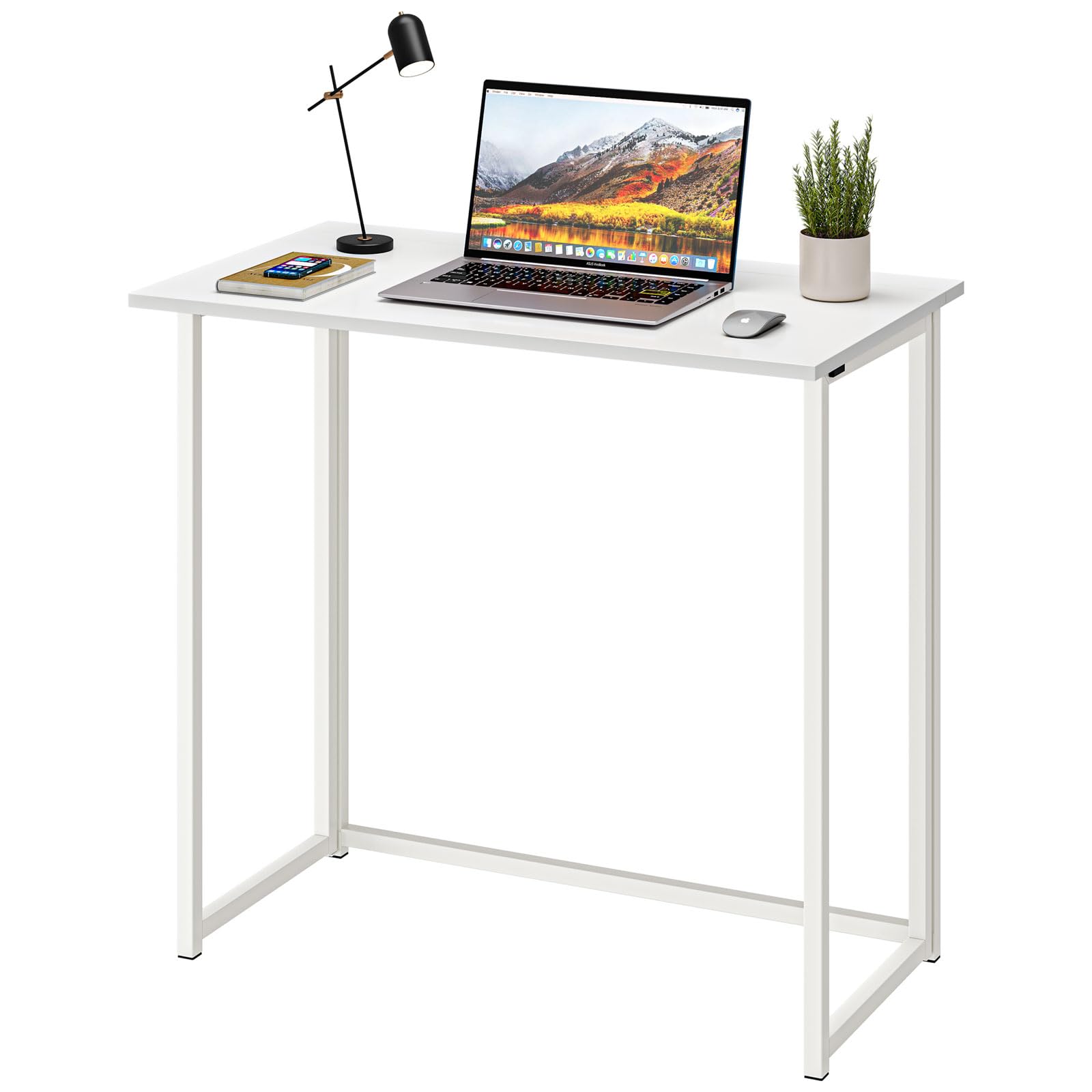 Dripex Compact Folding Computer Desk – No Assembly Craft Table, White