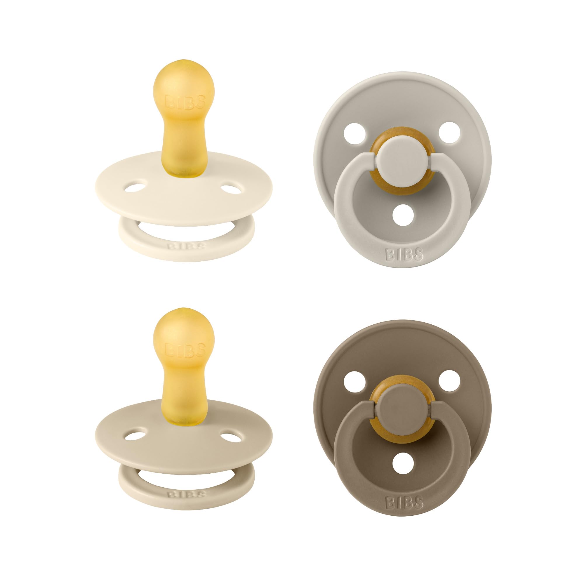 BIBS Colour Pacifier 4-Pack | Natural Rubber Latex Soothers | Size 2