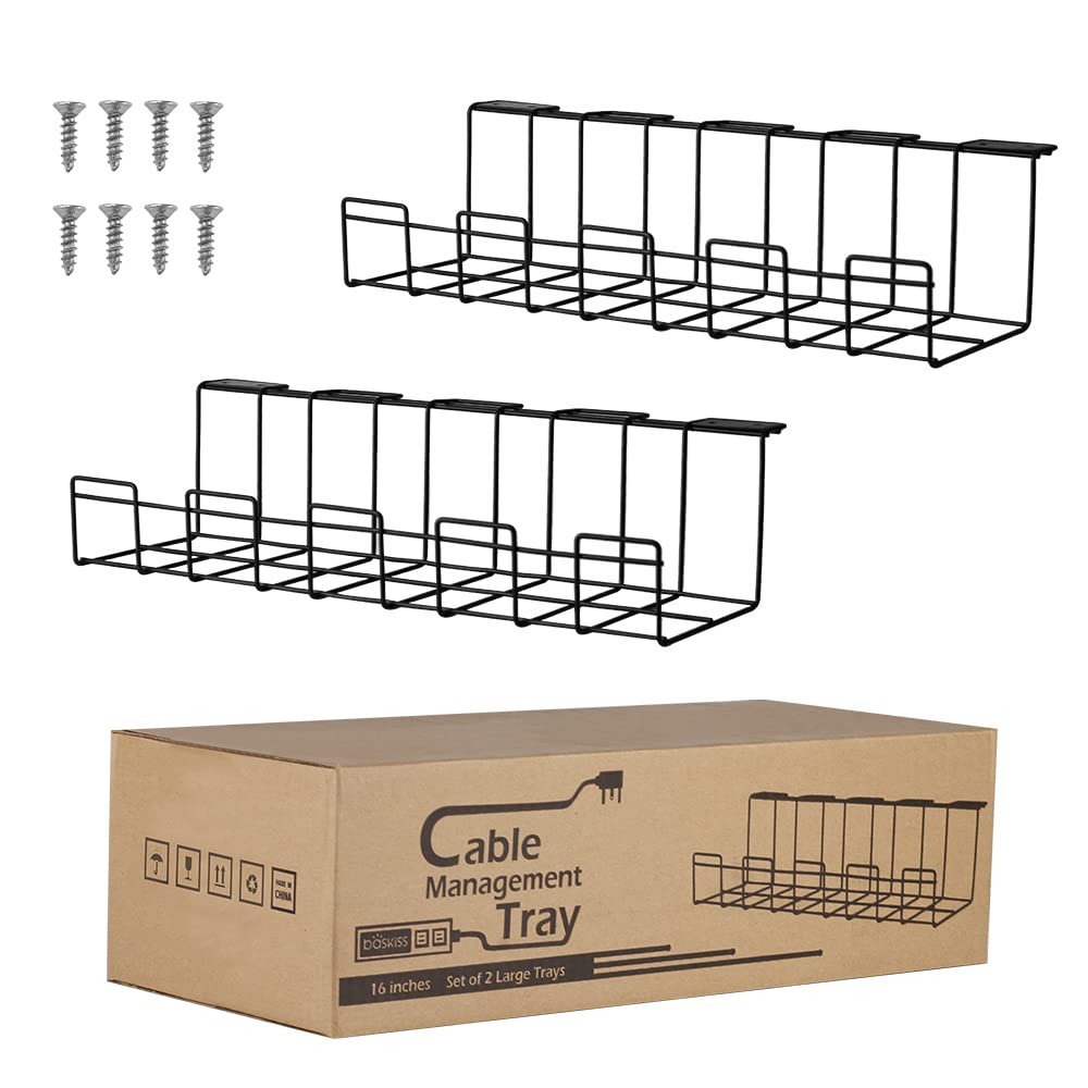 Under Desk Cable Management Tray – 2 Pack Metal Wire Organizer