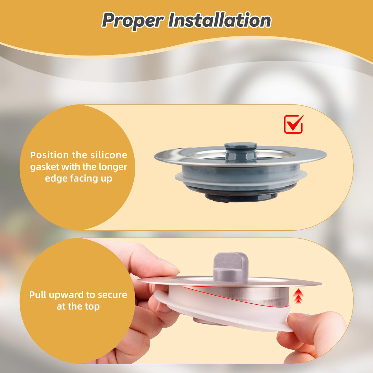 Hibbent Silicone Kitchen Sink Drain Gasket - Standard Size 1 Pack