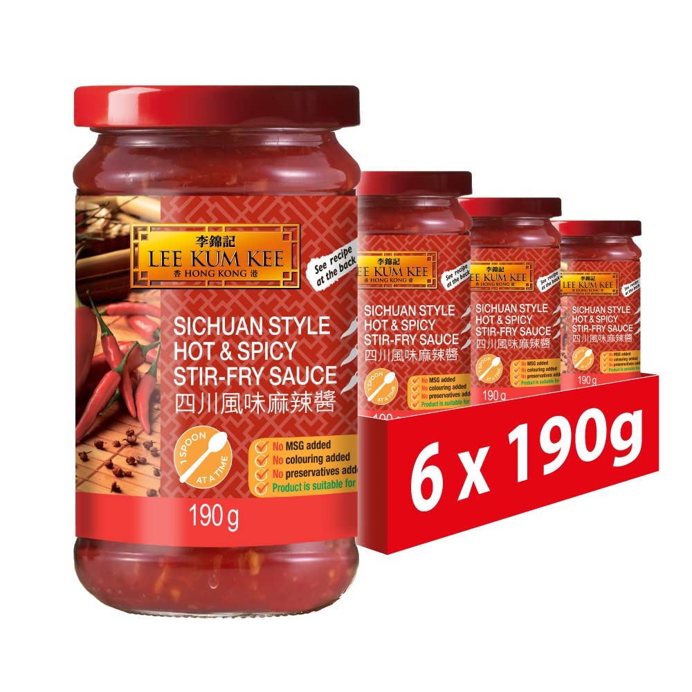 Lee Kum Kee Sichuan Hot & Spicy Stir-Fry Sauce – Vegan – 190g (Pack of 6)