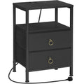 HOOBRO Bedside Table with Charging Station | Nightstand with 2 Drawers
