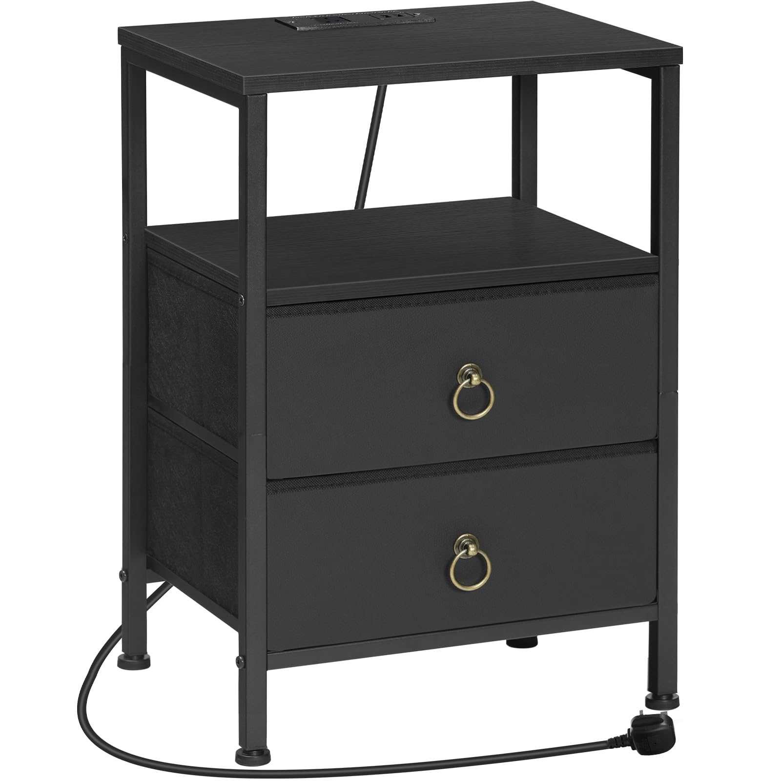 HOOBRO Bedside Table with Charging Station | Nightstand with 2 Drawers