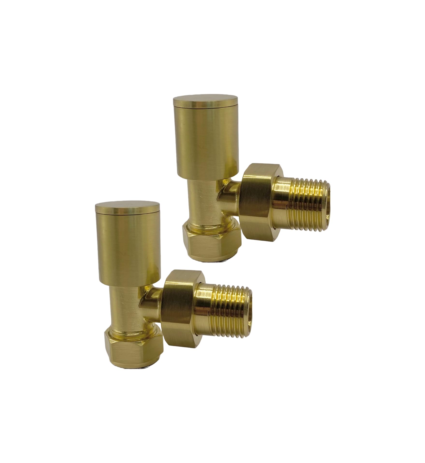 Greened House Alton Brushed Brass Angled Towel Rail Radiator Valves