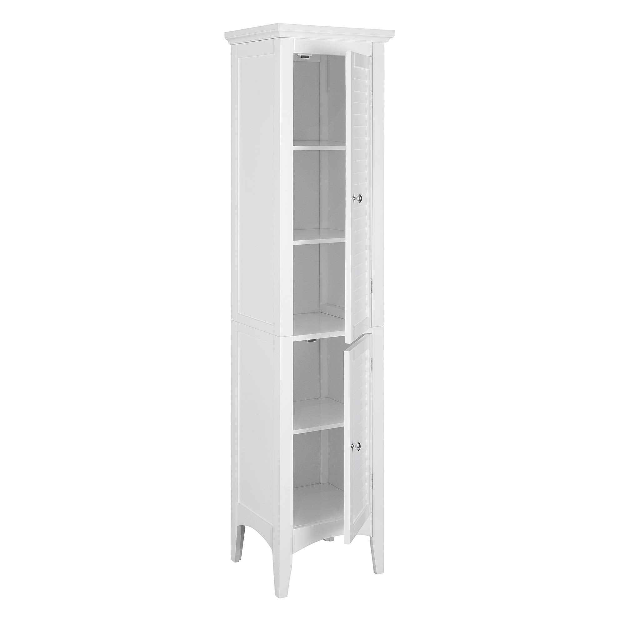 Teamson Home Glancy Tall White Linen Cabinet | 5-Shelf Louvered Storage