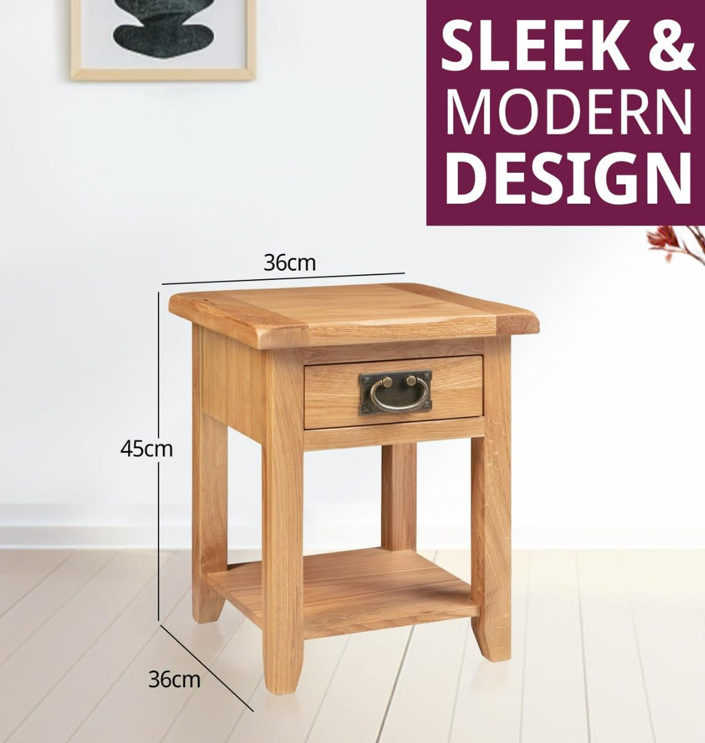 Hallowood Monchique Small Solid Oak Side Table with Drawer and Shelf