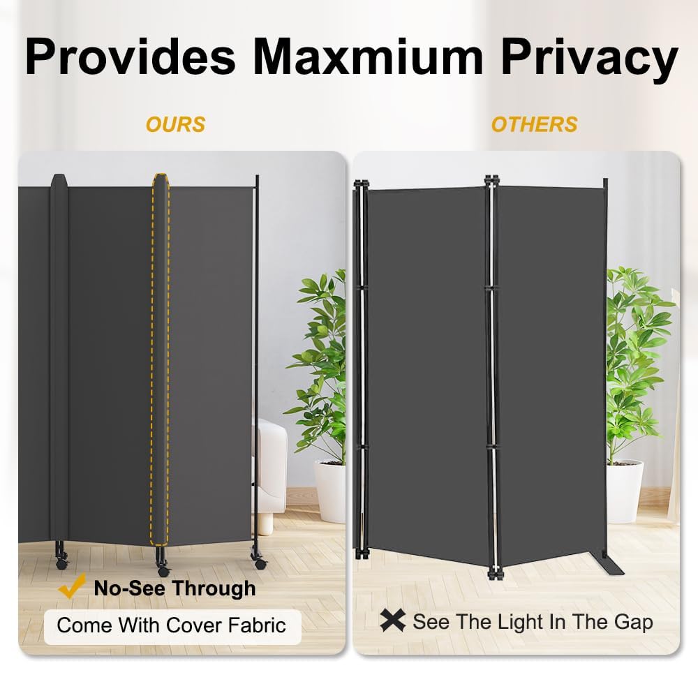 HIDODO 4 Panel Room Divider Folding Privacy Screen, Freestanding Room Partition with Lockable Wheels, Portable Wall Divider for Room Separation - image 3