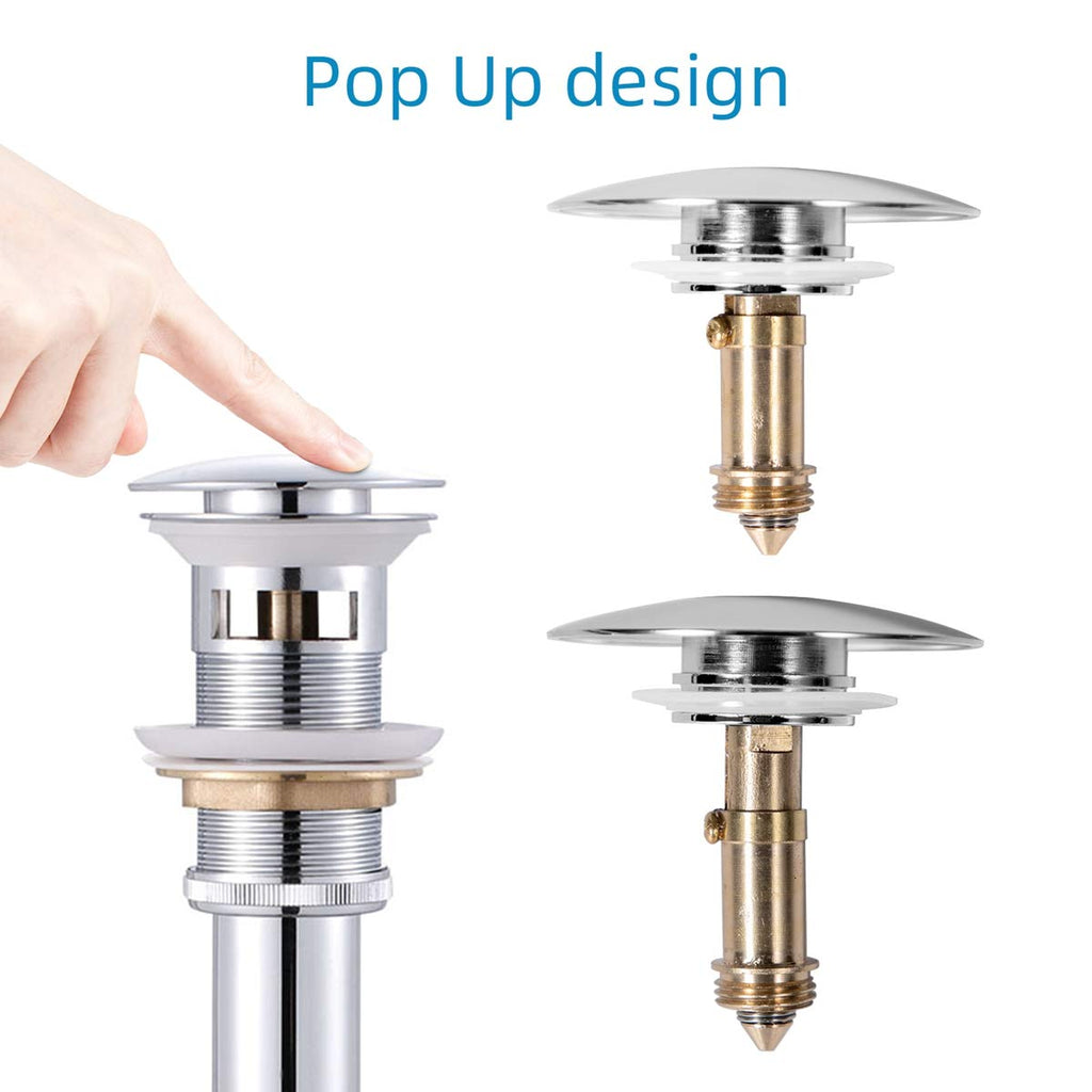 Bathroom Pop Up Click Clack Chrome Sink Plug Stopper, Brass Waste Plug Sink Drain Plug for Wash basin Faucet Vessel Vanity Sink-66mm Cap