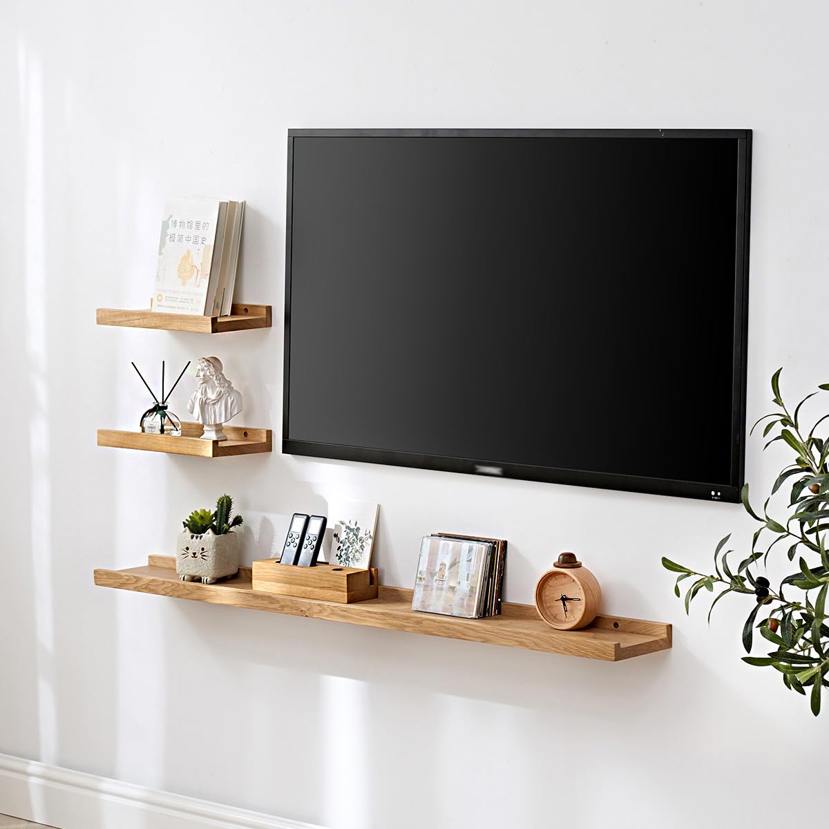 Oakerland 32-Inch Solid Oak Floating Shelves | Wooden Picture Ledge Wall Shelf
