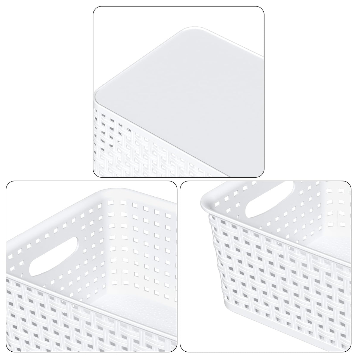 Callyne Set of 6 Plastic Storage Baskets, Organizer Basket, White