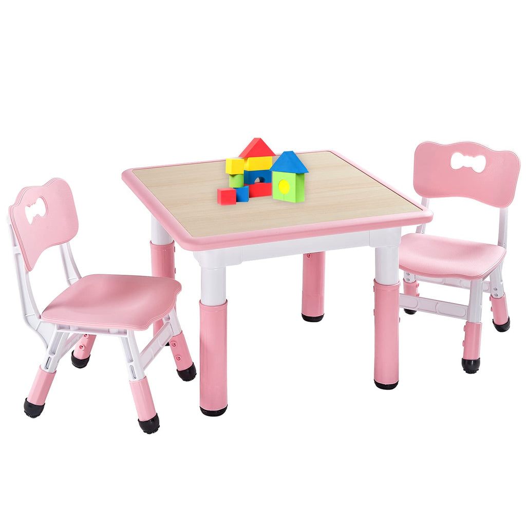 FUNLIO Height Adjustable Kids Table and 2 Chairs Set | Ages 3-8 | Pink