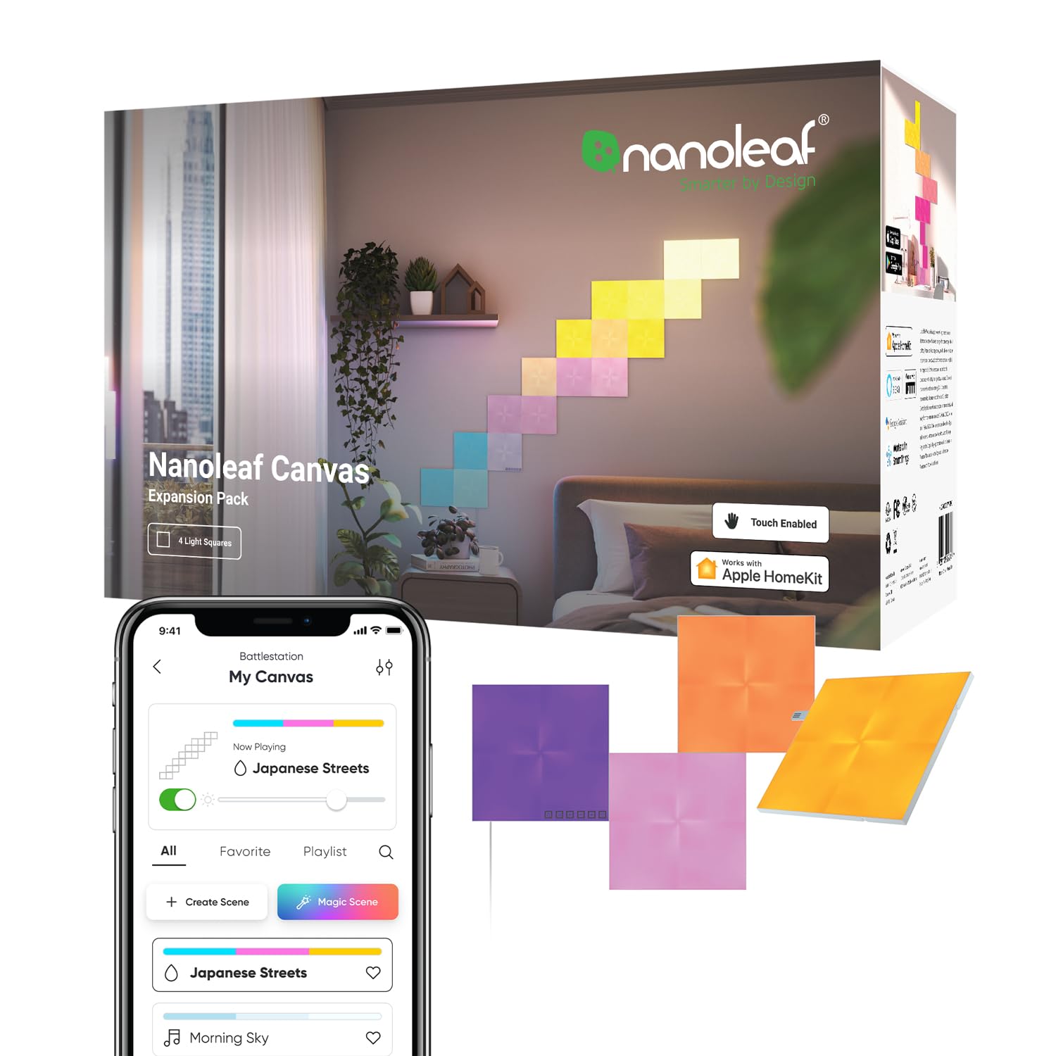 Nanoleaf Canvas Expansion Pack | 4 Smart RGBW LED Light Squares