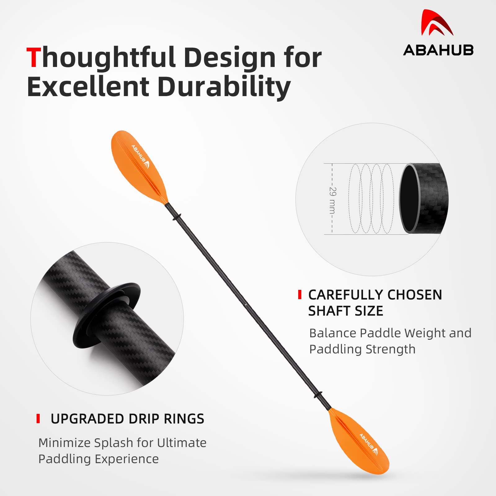 Abahub Carbon Fiber Kayak Paddle – 90.5 Inch Lightweight Oar with Leash