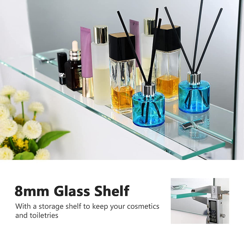 EMKE Frameless Bathroom Mirror with Shelf - 50x70cm Wall Vanity Mirror