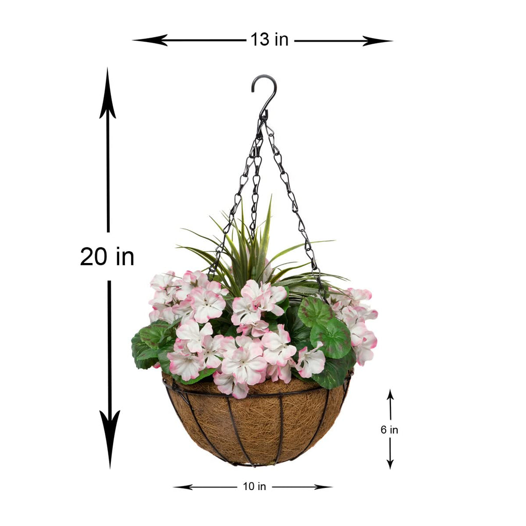 GreenBrokers Artificial Pink Geranium Coir Hanging Baskets - Set of 2