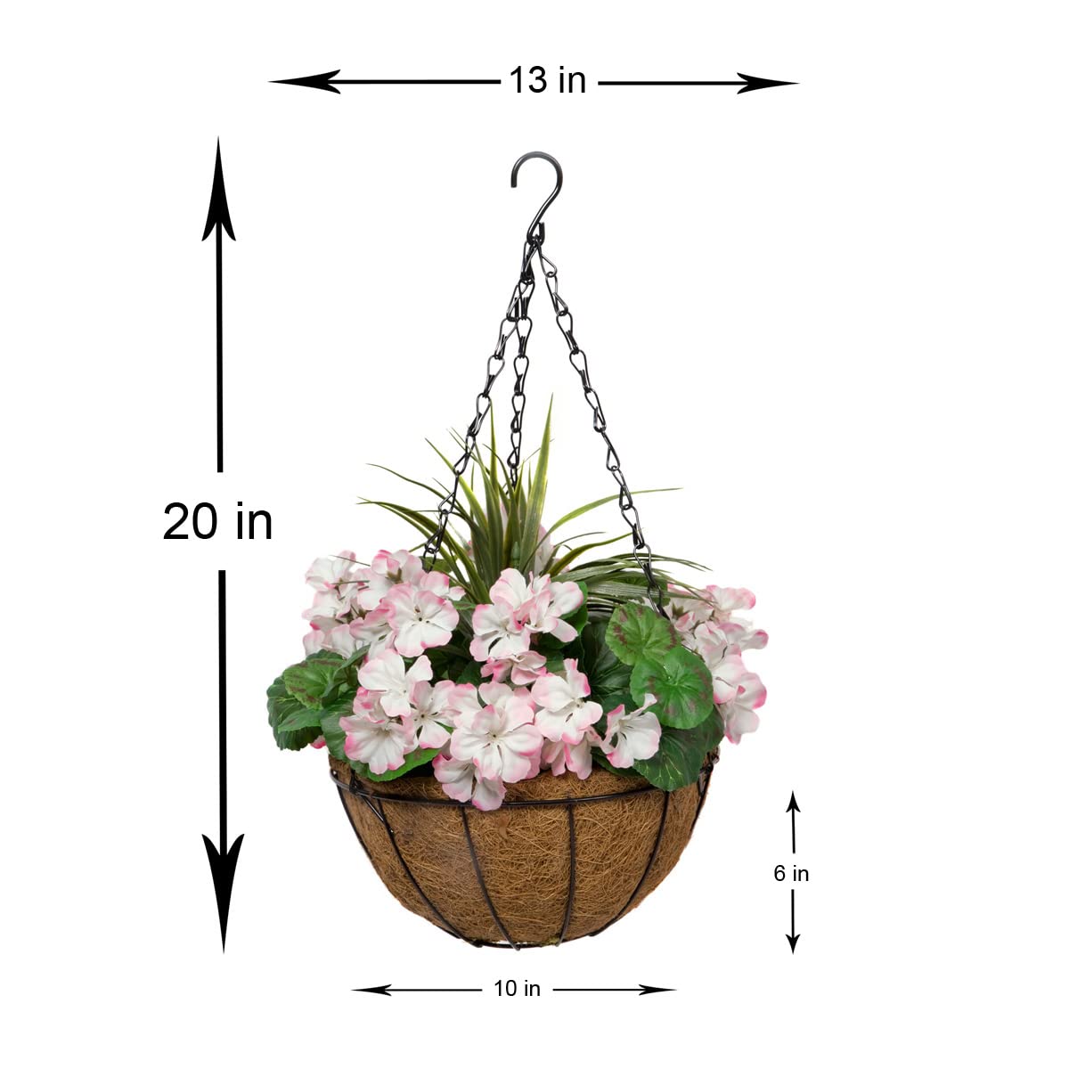 GreenBrokers Artificial Pink Geranium Coir Hanging Baskets - Set of 2