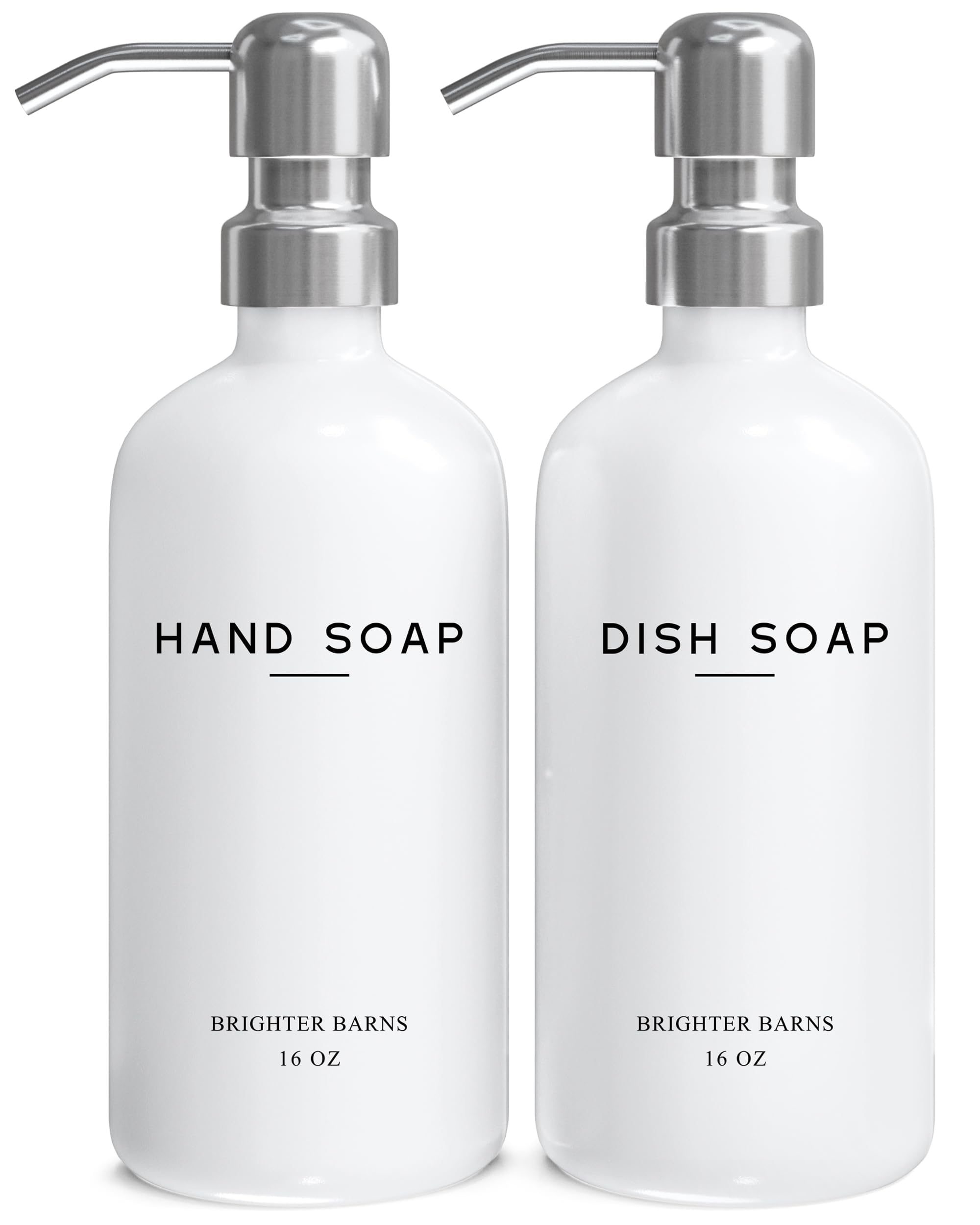 Brighter Barns Glass Soap Dispenser Set – White Farmhouse Kitchen Decor
