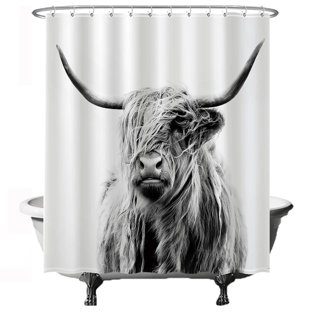 Ulticool Scottish Highlander Shower Curtain | Black & White Polyester
