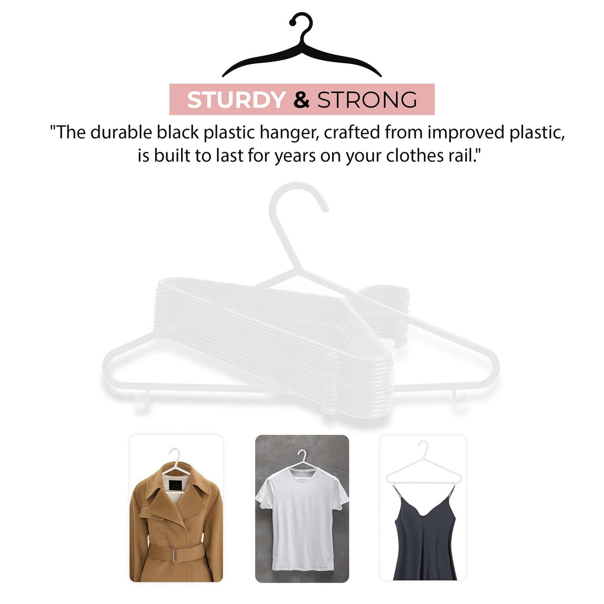 Roe Tenpo Coat Hangers, White | Adult Plastic Clothes Hangers for Clothes | Durable & Lightweight | Non-Slip, Space-Saving Design for Shirts, Jackets - image 5