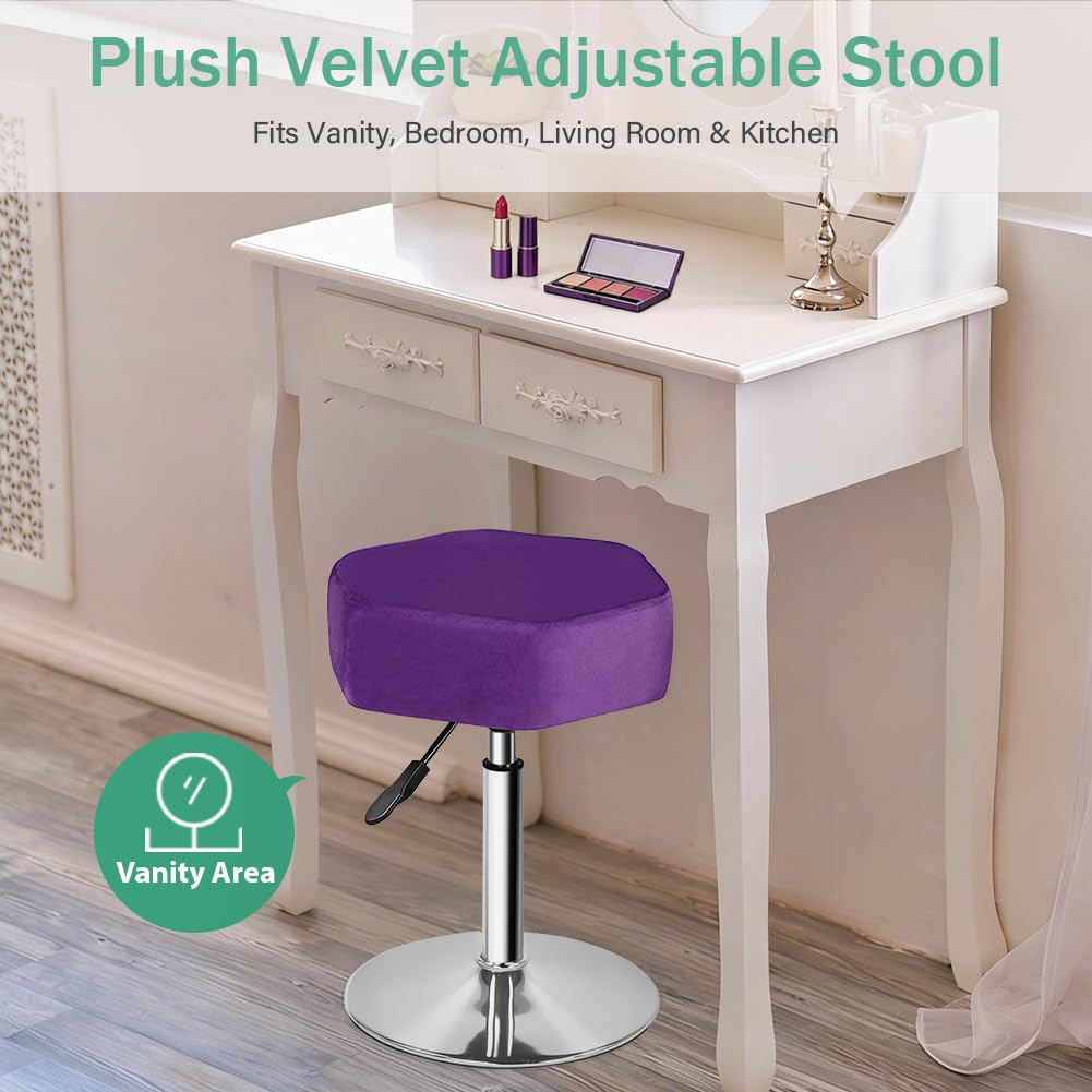 FURWOO Hexagon Beauty Stool with Velvet Cushion Height Adjustable Makeup Stool for Dressing Table SmallPurple - image 3