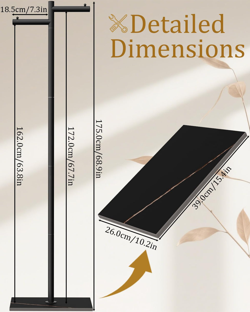 ENUMAIL Freestanding Metal Coat Racks with Natural Rock Base,175cm,Black - image 4
