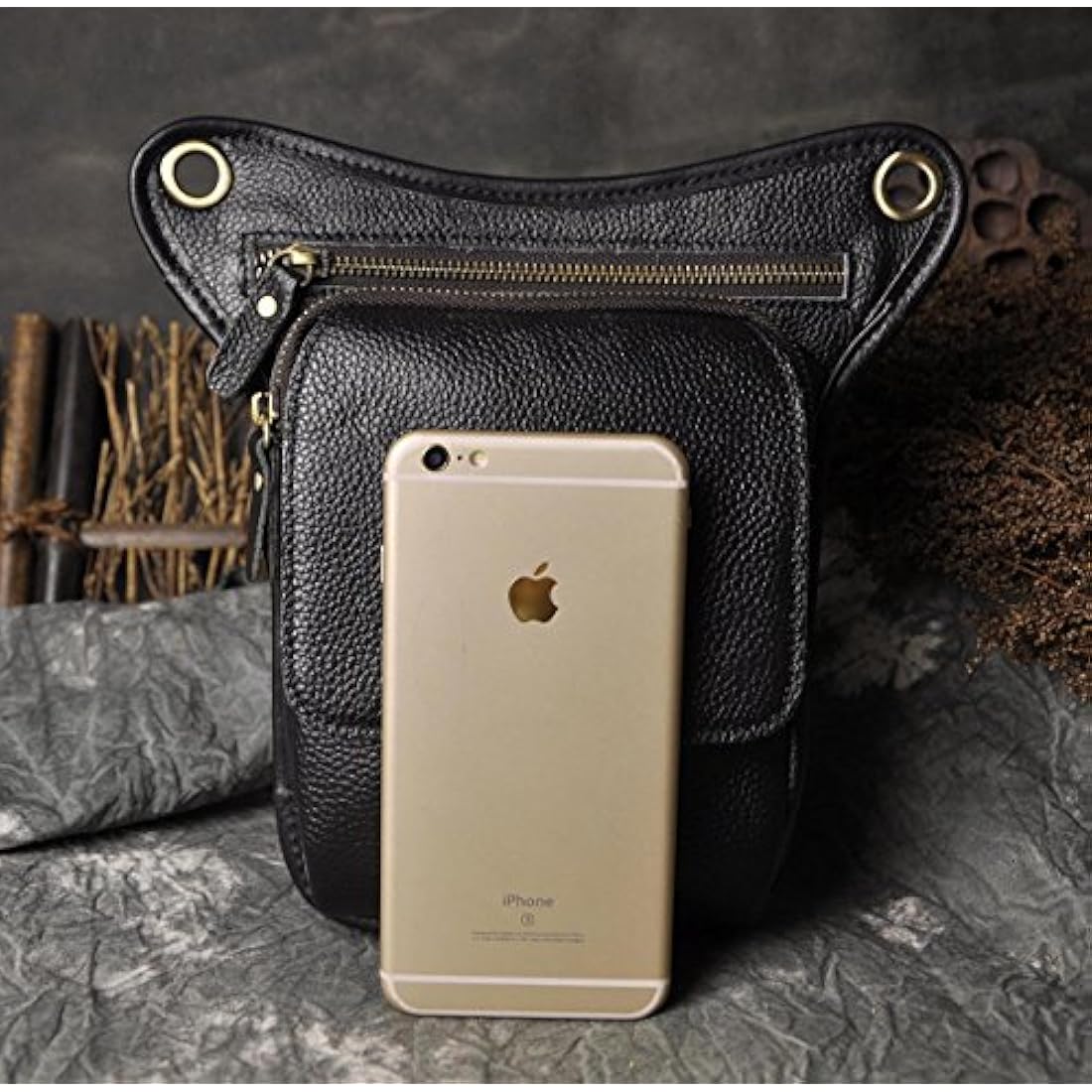 Mens Genuine Leather Motorcycle Drop Leg Bag Waist Pack