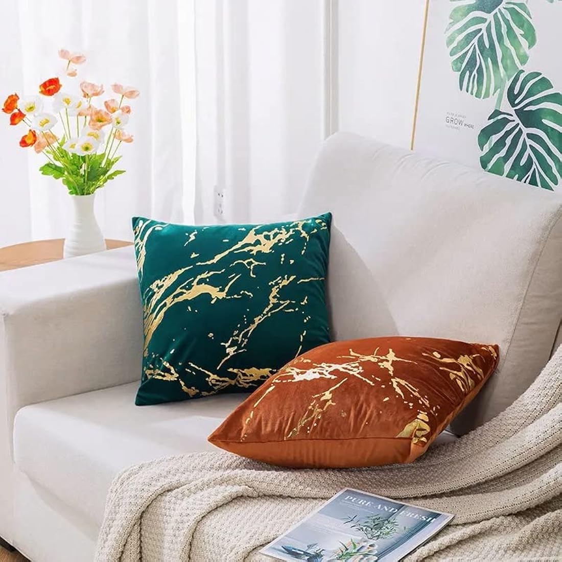 Marble Green Dutch Velvet Cushion Covers - 18x18in (Pack of 2)