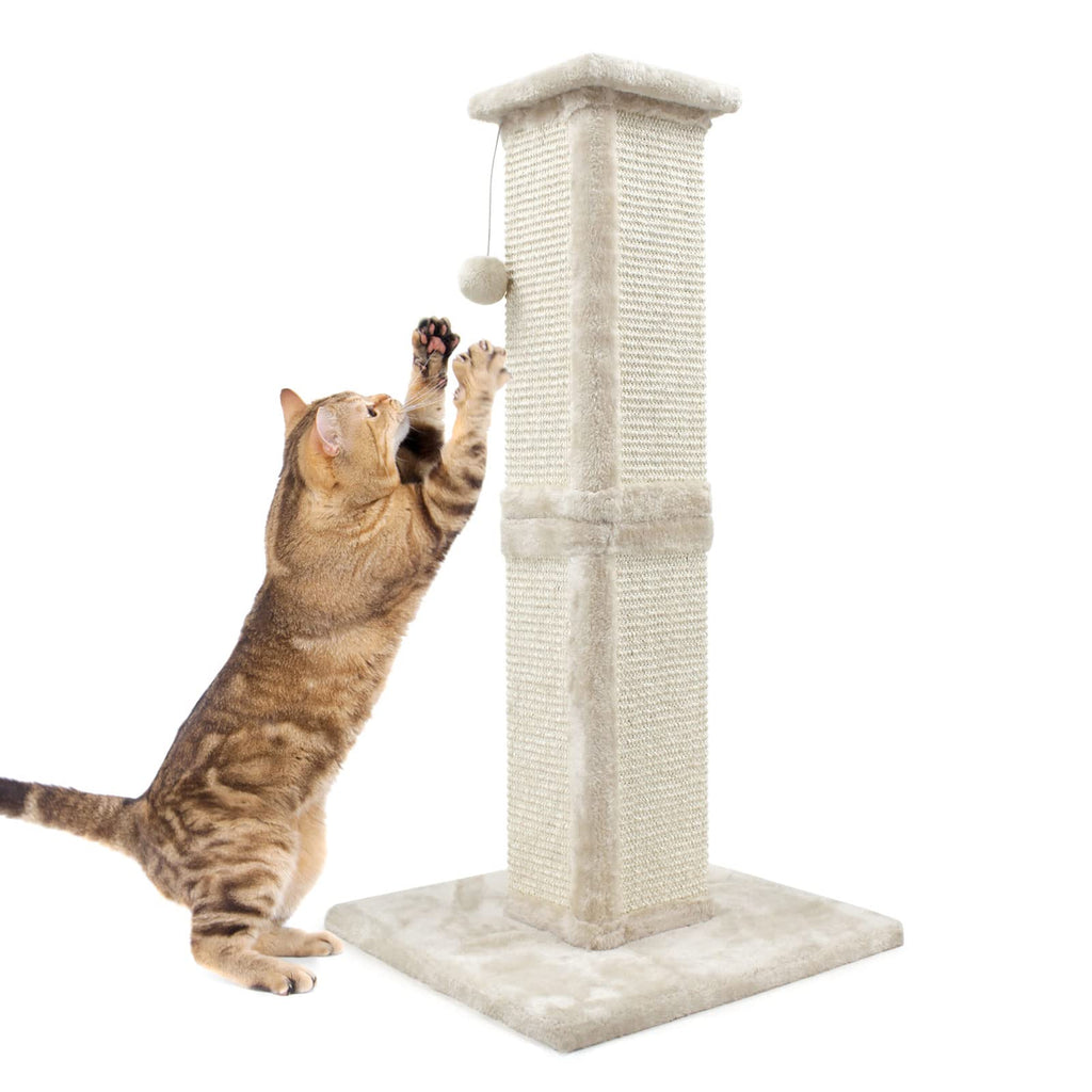 SONGWAY 32 Inch Tall Cat Scratching Post - Natural Sisal & Plush, Beige