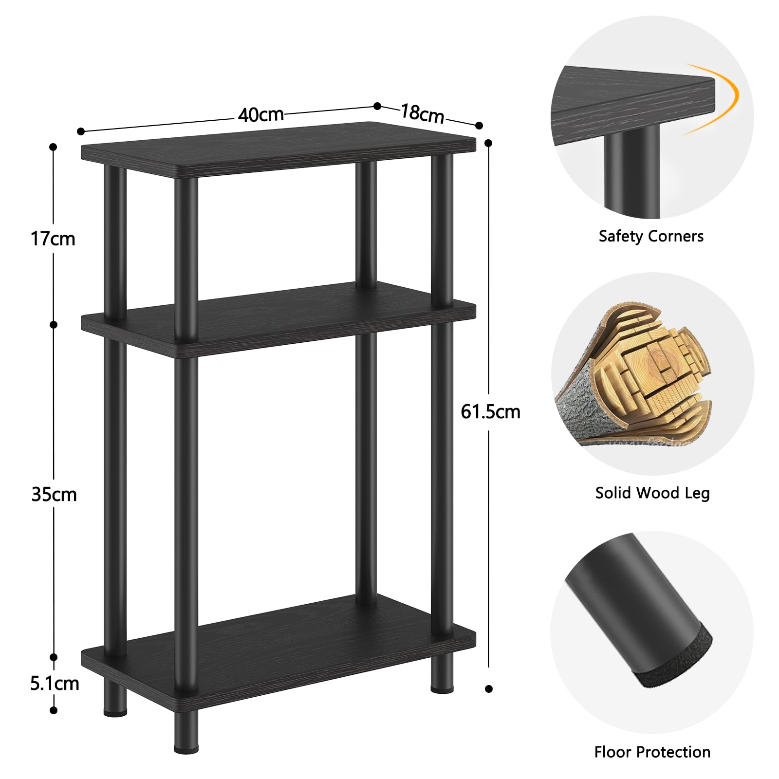 APICIZON Narrow Side Table | 3-Tier Slim End Table with Magazine Rack