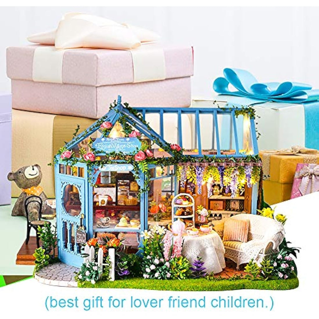 CUTEBEE DIY Wooden Dollhouse Kit | 1:24 Scale Rose Garden Tea House