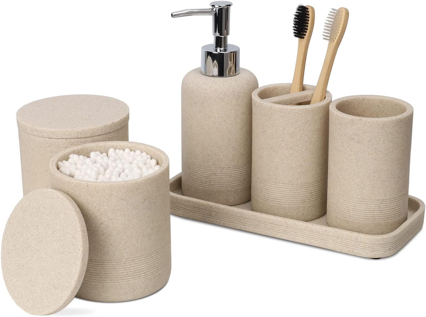zccz 6-Piece Bathroom Accessory Set – Polyresin Stone Vanity Organizer