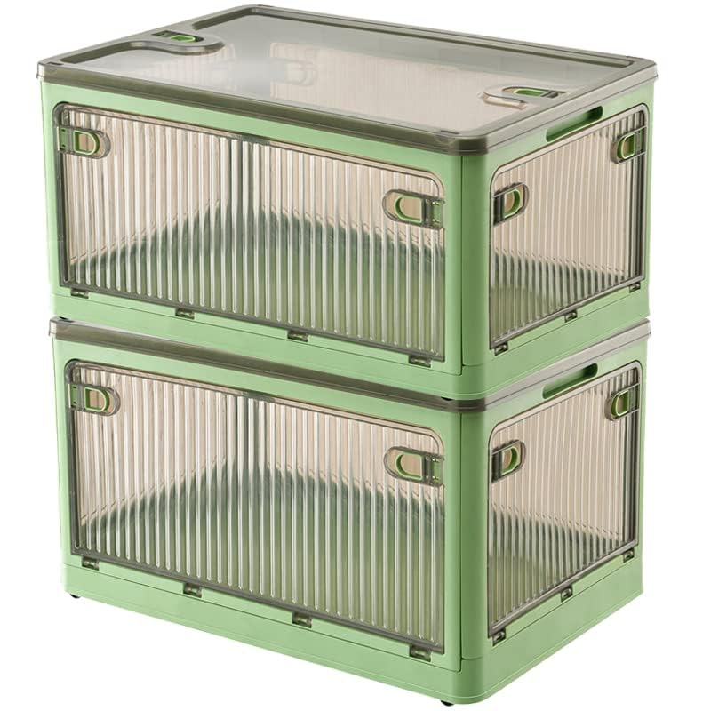 Creahaus 2-Pack Stackable Storage Bins with Wheels – 28L Folding Boxes