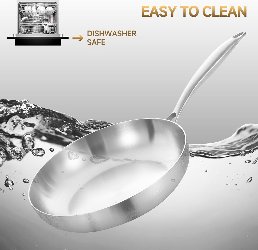 Inqibee 30 CM Tri-Ply Stainless Steel Frying Pan with Lid | Induction