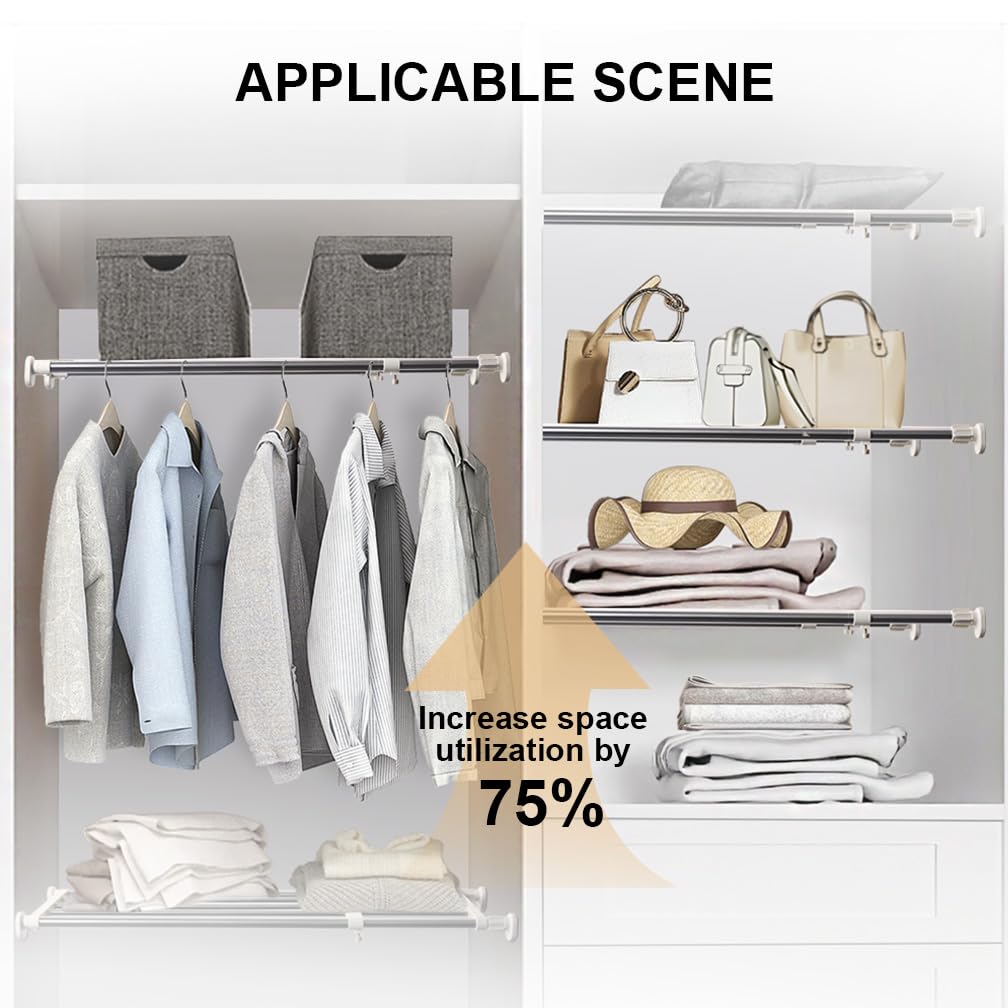 Hershii Adjustable Wardrobe Tension Shelf | Expandable Closet Organizer