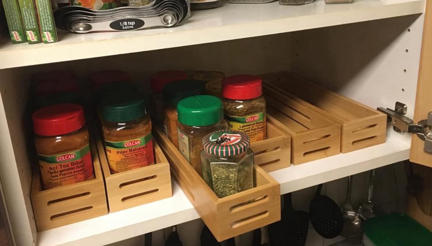 SAUNNIHEN Bamboo Spice Rack Organiser - 4 Pack Wall Mounted Storage