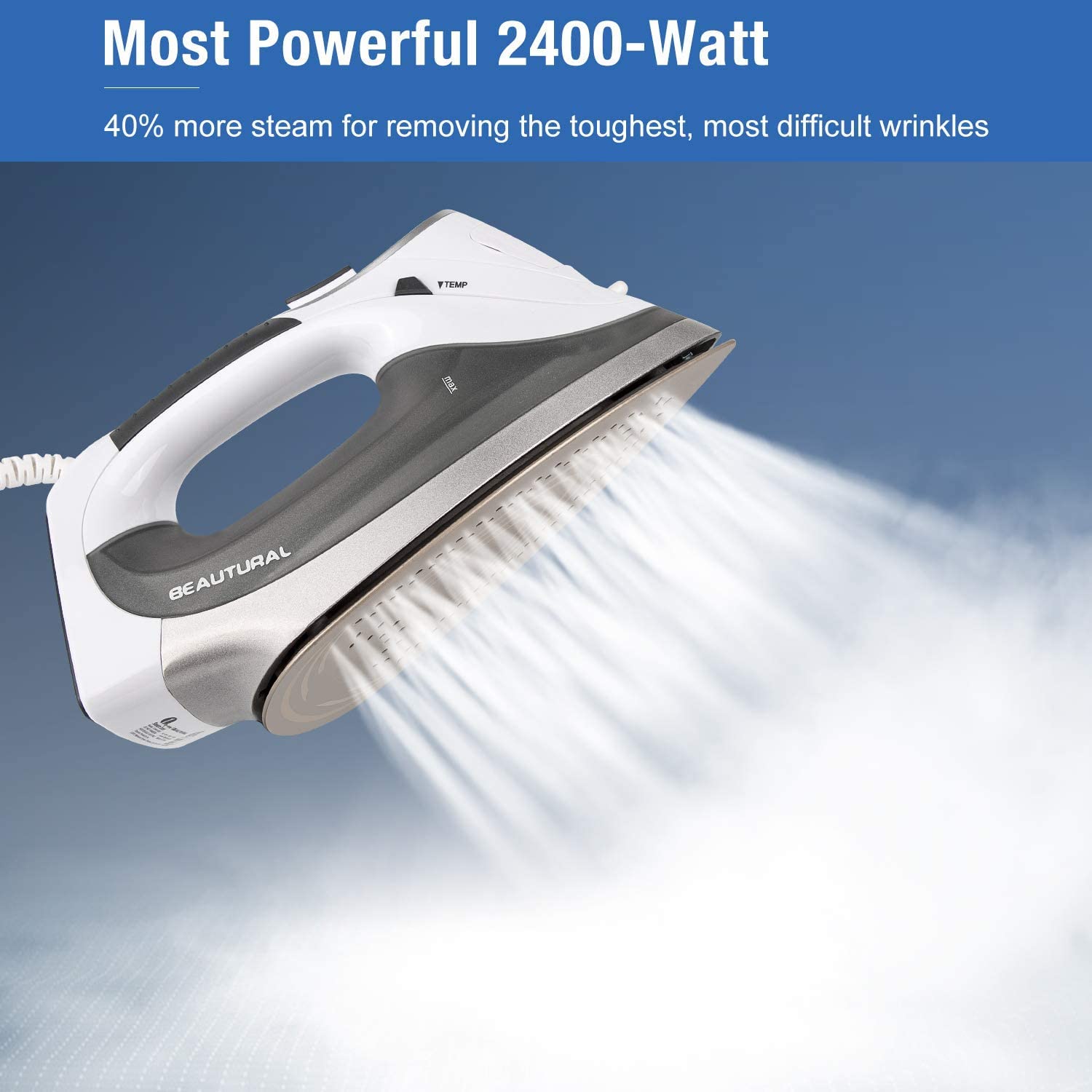 Beautural 2400W Steam Iron | LCD Display & Double Ceramic Soleplate
