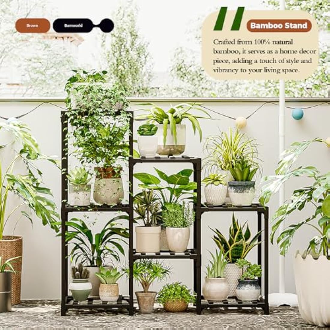 Bamworld 7-Tier Bamboo Plant Stand – Indoor Outdoor Ladder Shelf