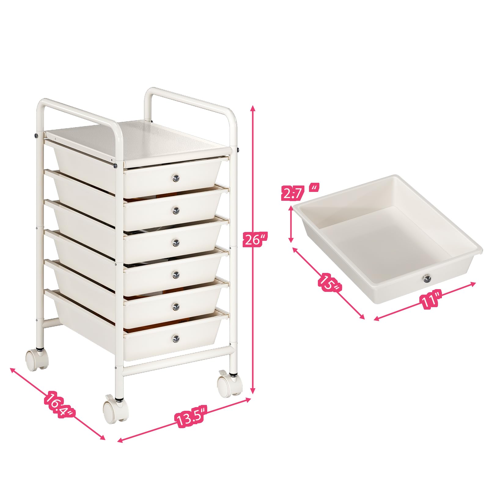 Johgee 6-Drawer Rolling Storage Cart | Mobile Utility Trolley with Wheels