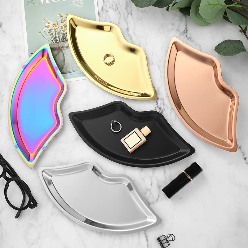 BuerHomie Black Serving Tray, Lip Shape, Stainless Steel, for Trinket Key silvery