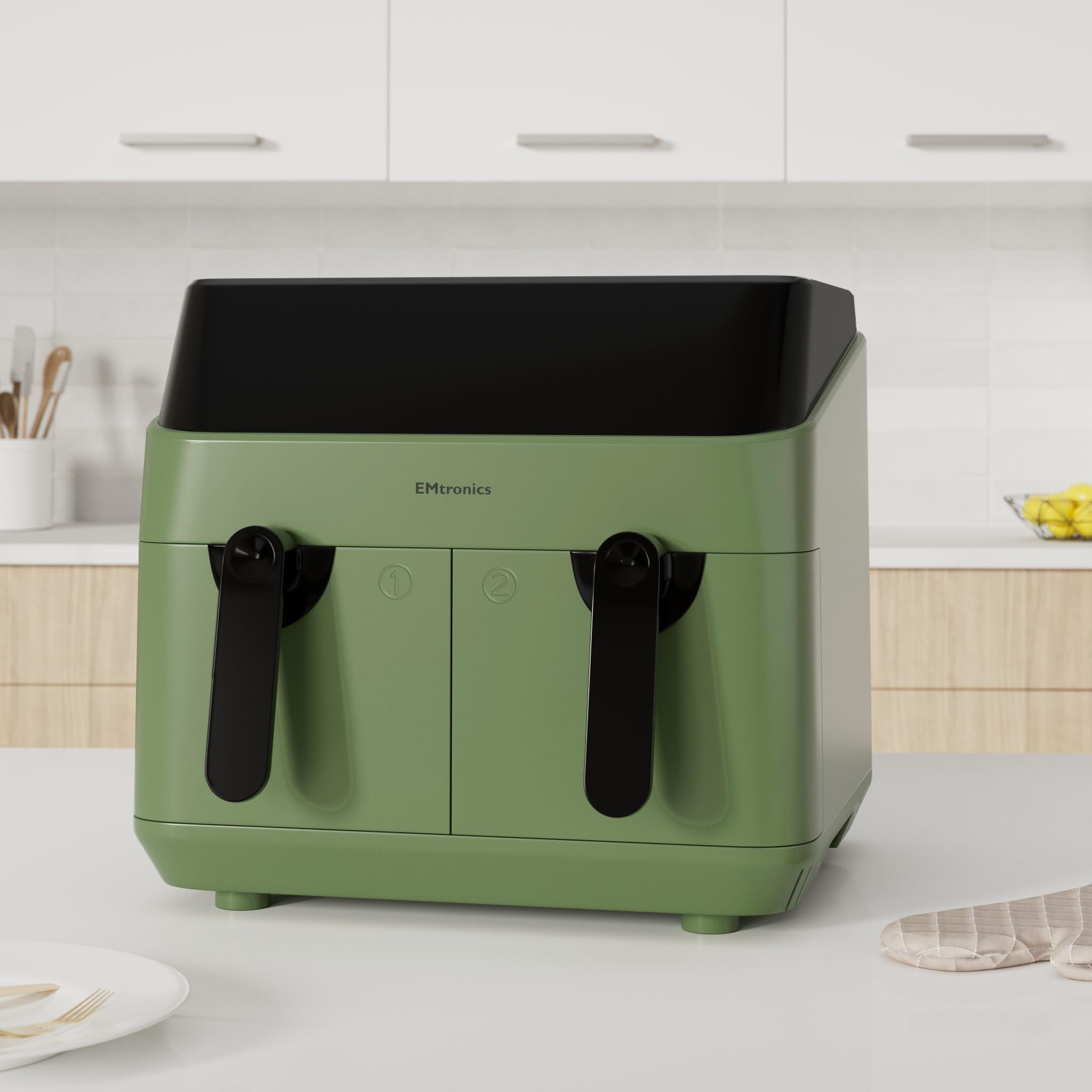 EMtronics 9L Dual Digital Air Fryer – 1750W Double Basket Healthy Cooker