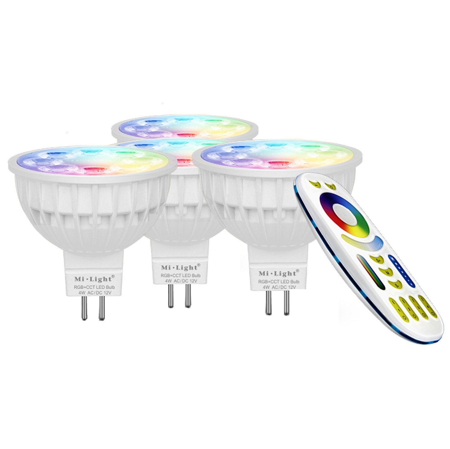 LIGHTEU 4W MR16 GU5.3 RGB+CCT LED Spotlight with 4-Zone Remote, 4-Pack