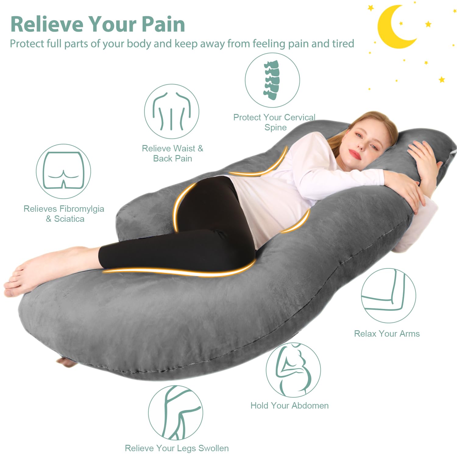 Chilling Home J-Shaped Pregnancy Pillow – 55 Inch Full Body Maternity Support