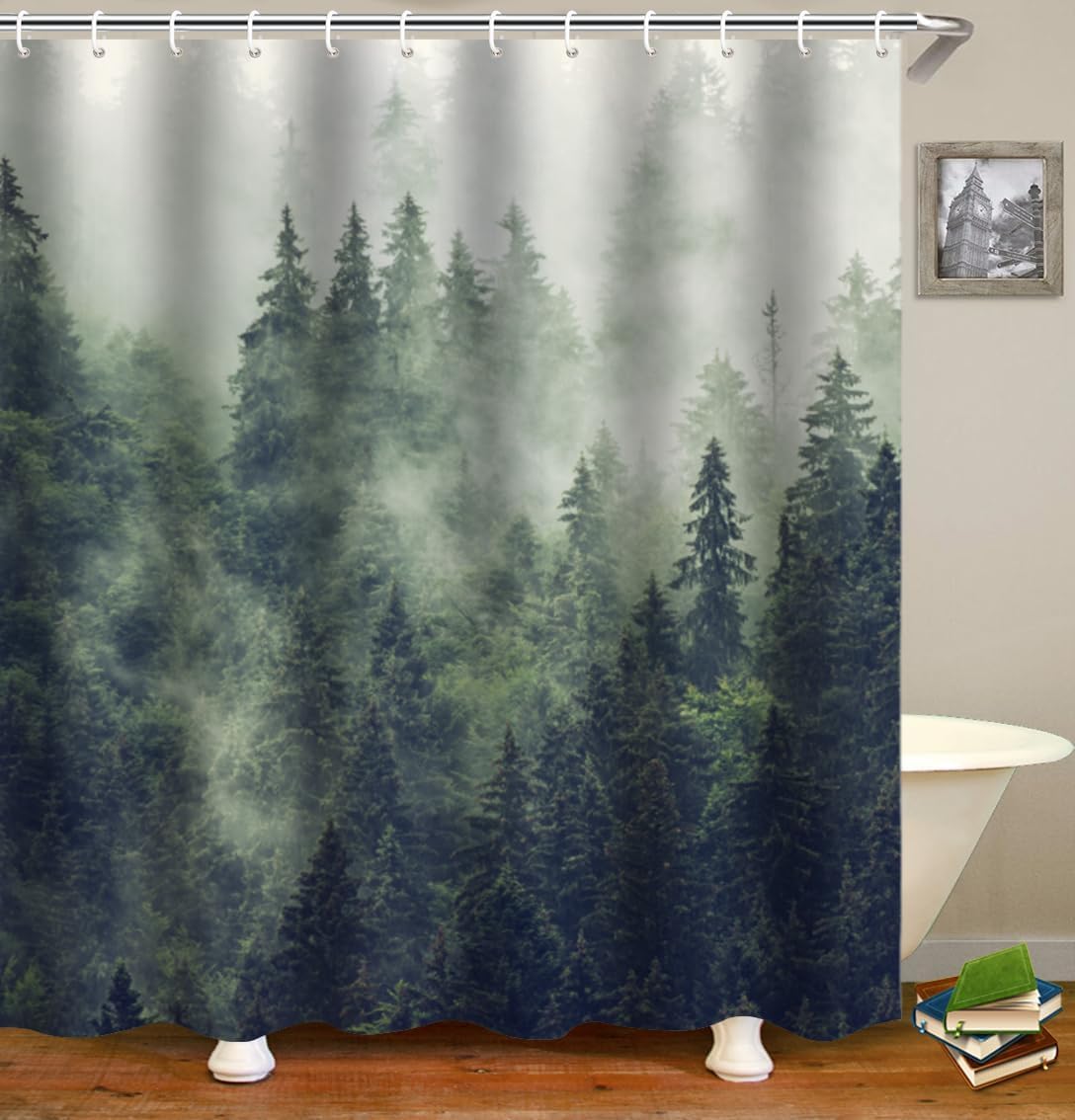Misty Forest Shower Curtain | Waterproof Polyester, 180x180cm