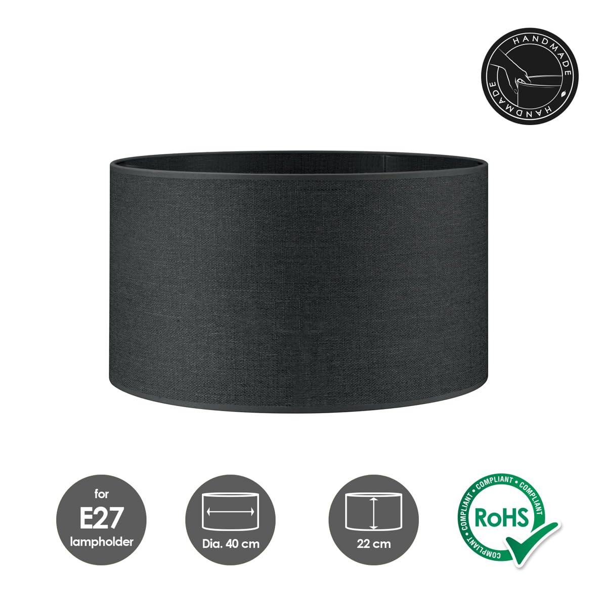 Home Sweet Home Dark Grey Cotton Drum Lampshade | 40cm Cylinder E27